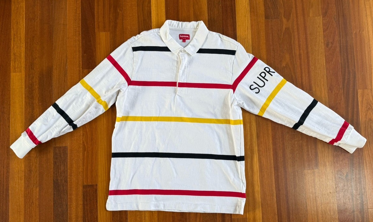 Supreme Striped Rugby White Long Sleeve Shirt (FW16) Men's Size