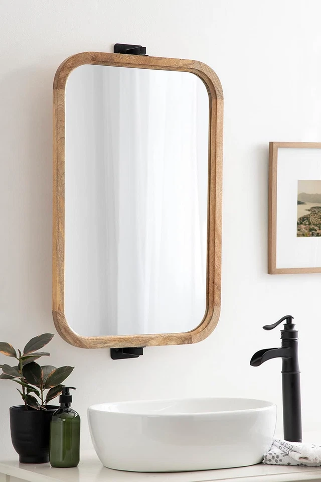 Hogan Wood Rounded Rectangle Pivot Mirror, 20 X 33, Natural Brown Wood, Decorati - Image 3 of 4
