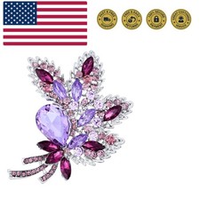 Wedding Bridal Big Crystal Rhinestone Bouquet Brooch Pin for Women purple lea...