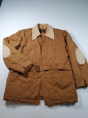 vintage St Moritz Sz Lg Brown Tan Corduroy Collar Belted Waste Jacket Elbow Patc