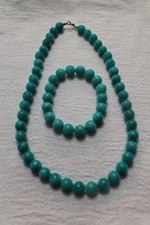 Blue Glass Beaded Necklace and Bracelet Set
