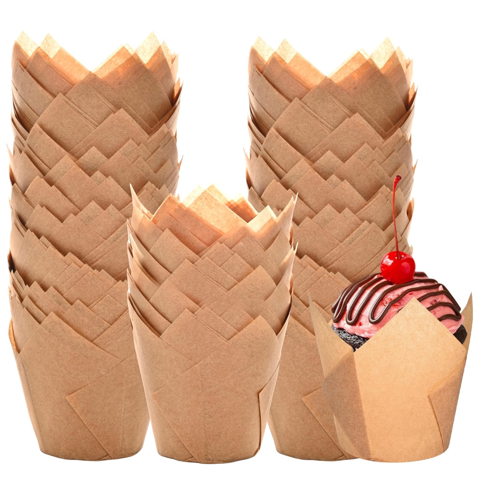 Natural Unbleached Tulip Cupcake Liners 200 Count Parchment Baking Cups