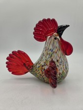 Murano Style Hand Blown Heavy Glass Speckled Chicken Rooster Figurine