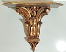 Vintage Ornate Hand Carved Wood Bracket Clock Shelf Lacquered Satin Gold Colour