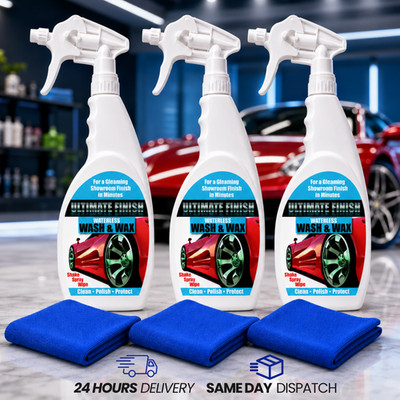 3 x 750ml Ultimate Finish Waterless Car Showroom Look Wash & Wax Spray + 3 Tücher