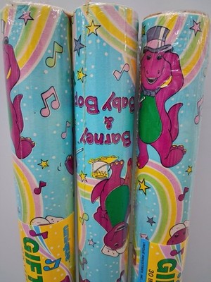Vtg 1993 BARNEY Hallmark Kids Baby Bop Wrapping Paper  NEW ROLL 15 Sq Ft X 3