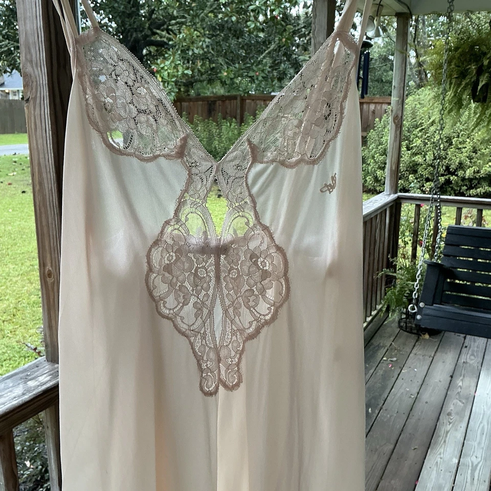 Diane von Fürstenberg Vintage Satén Slip Camisón Encaje Corpiño Marfil DVF Grande Foto 4 de 4