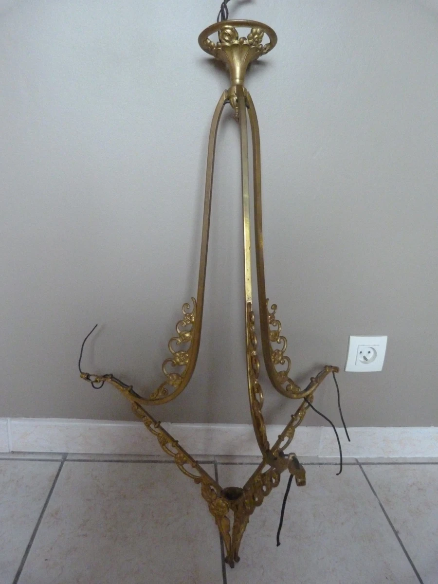 Superbe Lustre Art Déco En Bronze D'époque, Occasion