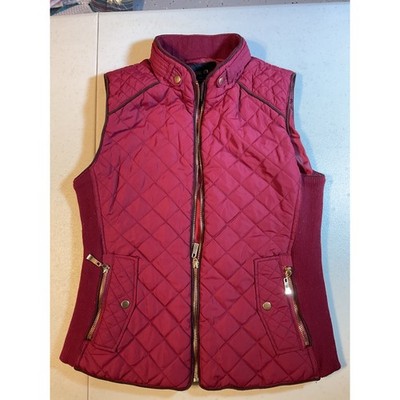 Active USA Quilted Puffer Vest Burgundy Ribbed Sides Sleeveless Jacket Small