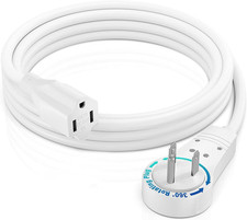 Extension Cord 6 Foot White Flat Plug, 360° Rotating Short Power Cord Single Out