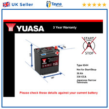Battery fits HONDA INSIGHT ZE 1.3 2009 on LDA3 Yuasa 054H 330A 36Ah Quality New