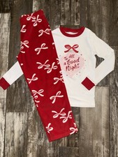 Carters Girl Christmas Pajamas Size 7 Pants Shirt 2 Piece Set Cute Bow Pjs