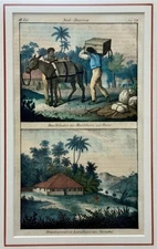 ⭕️ ANTIQUE C.1825-1830 HAND COLORED DUTCH COLONIAL PRINT FRAMED BRAZILIAN SCENES