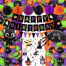 96pcs Halloween Birthday Party Decoration, Happy Birthday Banner