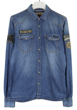 CAMP DAVID Shirt Men's MEDIUM Blue Denim Chest Pocket Embroidered Logo Spread