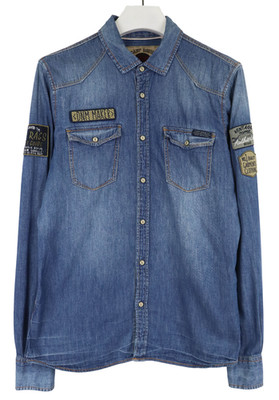 Camp David Shirt Mens M Blue Denim Chest Pocket Embroidered Logo Propagation