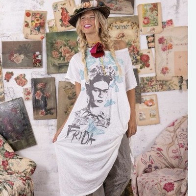 Magnolia Pearl Frida Kahlo Tee Dress  One Size Art Is The Remedy Cotton Midi