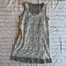 Simply Vera Wang Mesh Lace Overlay Gray Mini Dress PM Sheath Wedding Guest EUC
