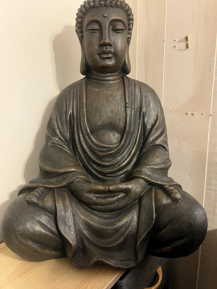 22,7" Grande Buda Sentado Meditando Estátua Zen Decoração Esculpida Jardim Externo - Imagem 2 de 4