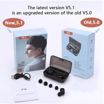 Hochwertiges F9 True Wireless Headset 5.1, Ohrhörer, Stereo, inkl. Ladebox
