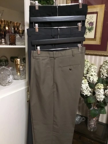 Lot of 3 Men's Handsome Haggar Black Label Easy Care Casual Dress Pants 34x32