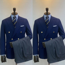 Offical Men's Suit Business Tuxedo Jacket Double Breasted Peak Lapel 2Pcs