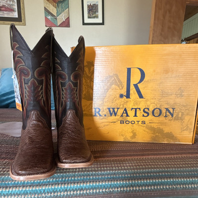 R.Watson Men's Kango Tabac Smooth Ostrich Square Toe Boots 9.5D