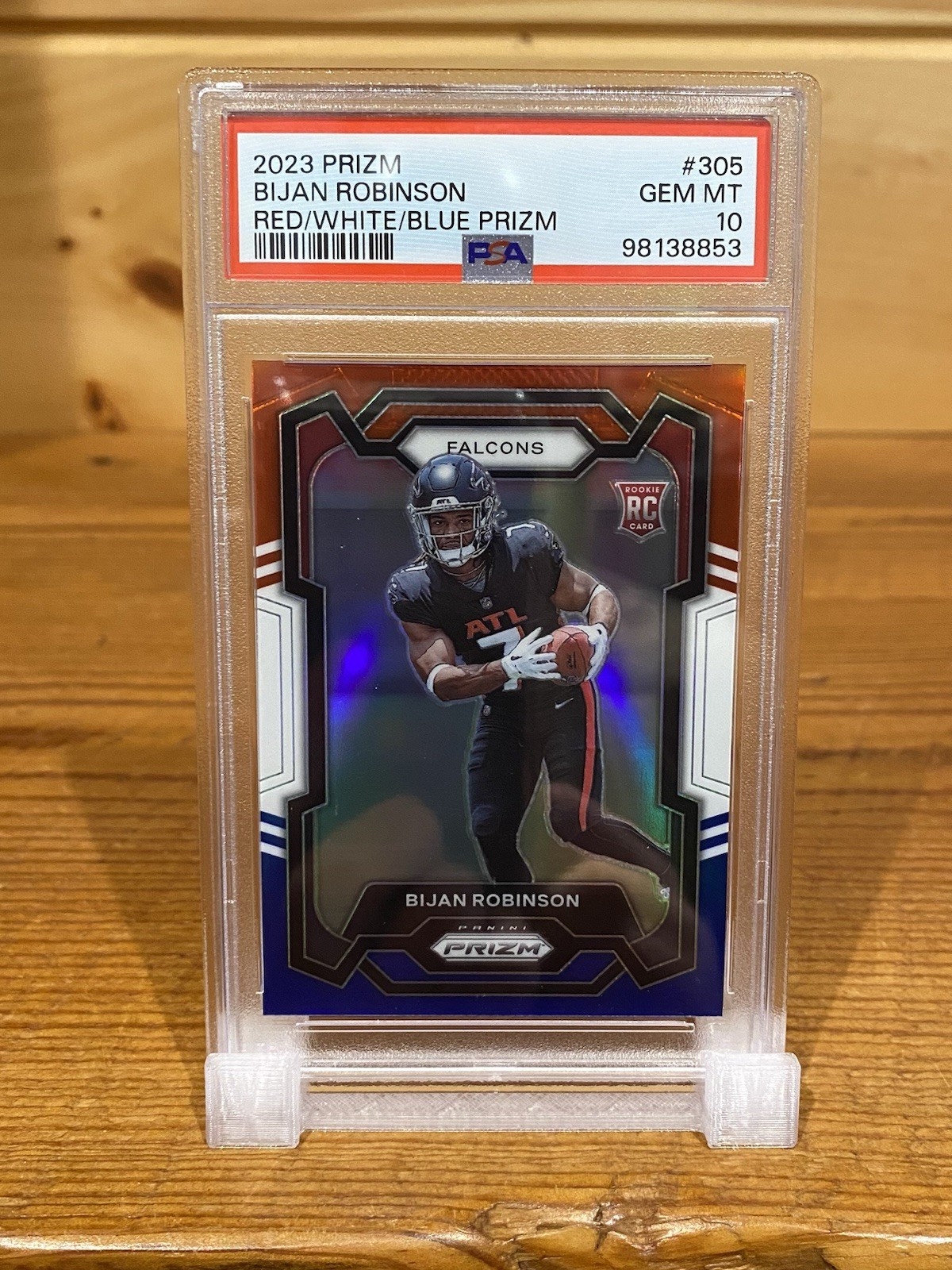 Bijan Robinson PSA 10 Rookie Gem 2023 Prizm Red White Blue Prizm Card RC #305