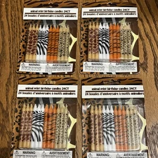 (4) ANIMAL PRINT BIRTHDAY CANDLES Giraffe Zebra Tiger Leopard 24/ct