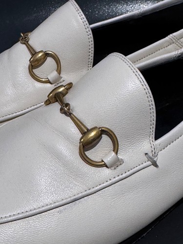 Gucci Loafer Jordaan Cream White Horsebit Gold Leather Moccasins Slip On 38.5 - Picture 6 of 7