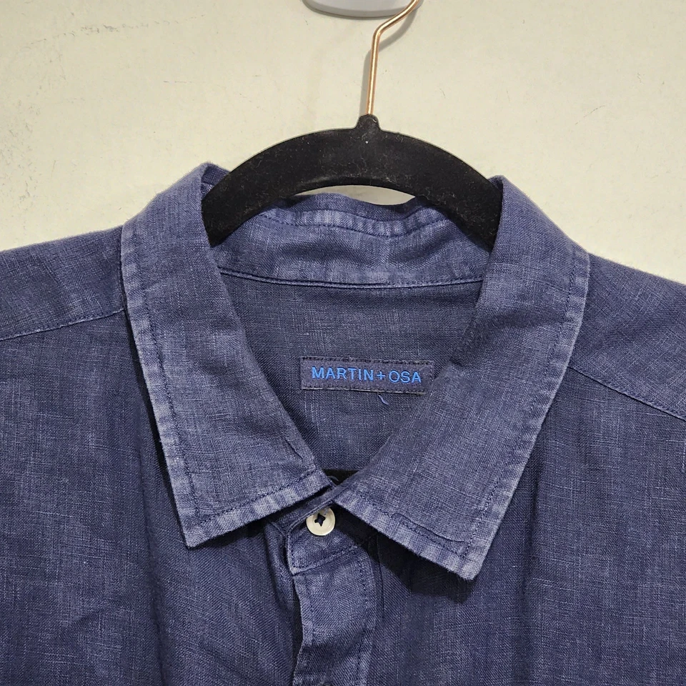 Martin Osa 100% Linen Long Sleeve Button Up Shirt Navy Blue Resort Mens L - Image 3 of 4