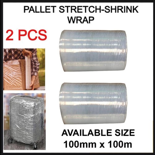 2 X STRONG ROLLS CLEAR PALLET STRETCH SHRINK WRAP CLING FILM 100MM x 100M