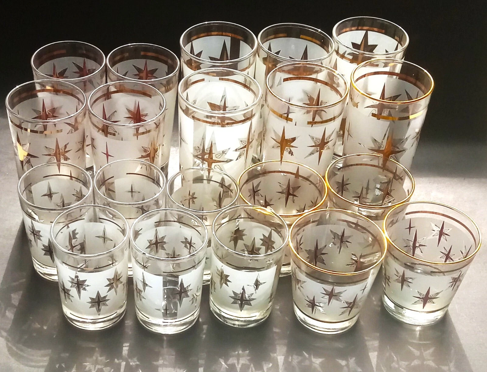 Vtg MCM Dominion Atomic Starburst Tumblers Glasses Frosted Gold *** Selection