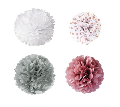 12PCs PINK Theme Mixed Tissue Pom Poms Paper Pompoms Fluffy Flower Ball Party - Picture 23 of 67