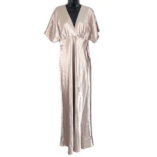 Birdy Grey Jesse Kimono Shiny Satin Flutter Sleeve Bridesmaid Dress Taupe Medium