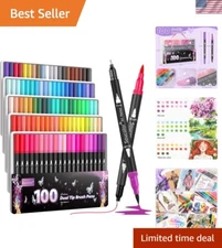 Water-Based Marker Set with 100 Colors Dual Tip for Artistic Teens - Ages 6-14
