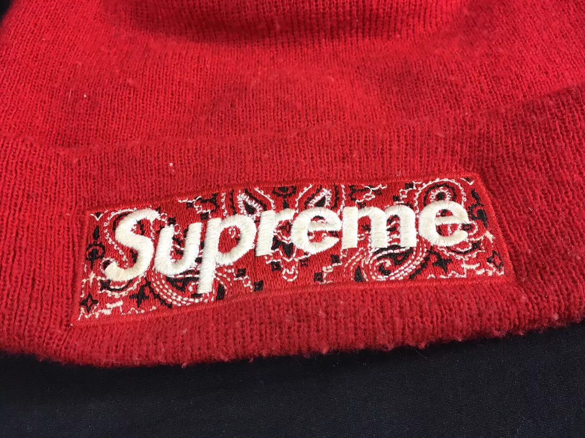 Supreme NY New Era FW Red Box Logo Bandana Beanie   eBay