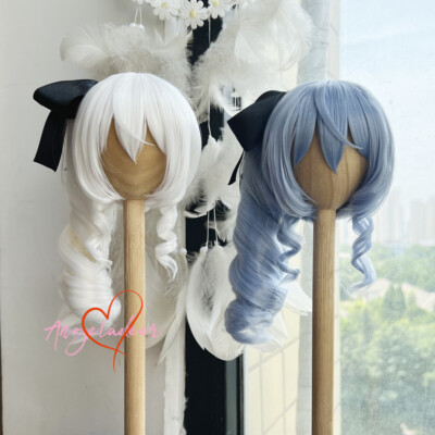1/4 1/3 Uncle BJD Wig Doll Hair Curly Temple+Detachable Horsetail White Ice Blue