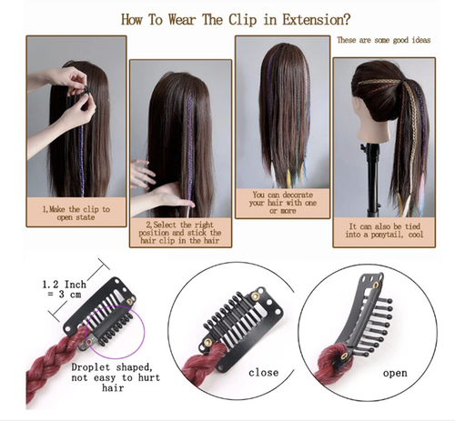 2-4 x Clip In Extension Capelli Lunghi Evidenziazione, Strisce Scintillanti, Trecce + Omaggio📦 - Foto 148 di 211