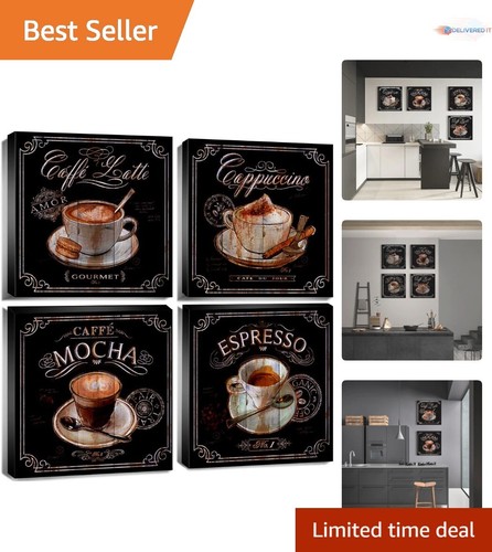 Coffee Wall Art Canvas Set 12x12” Vintage Decor Modern Kitchen Bar Artwork