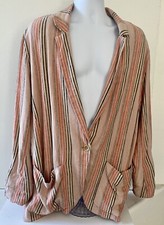 Free People Pink Striped Unstructured Blazer Women s Medium Rayon Linen Blend