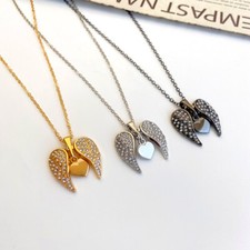 Guardian Angel Wings Love Heart Simulated Diamond Pendant Necklace Women Girls