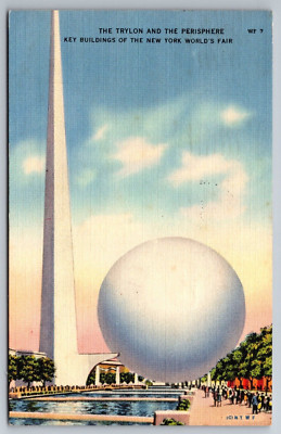 1939 New York World's Fair Trylon And Perisphere Theme Center Linen Postcard 303