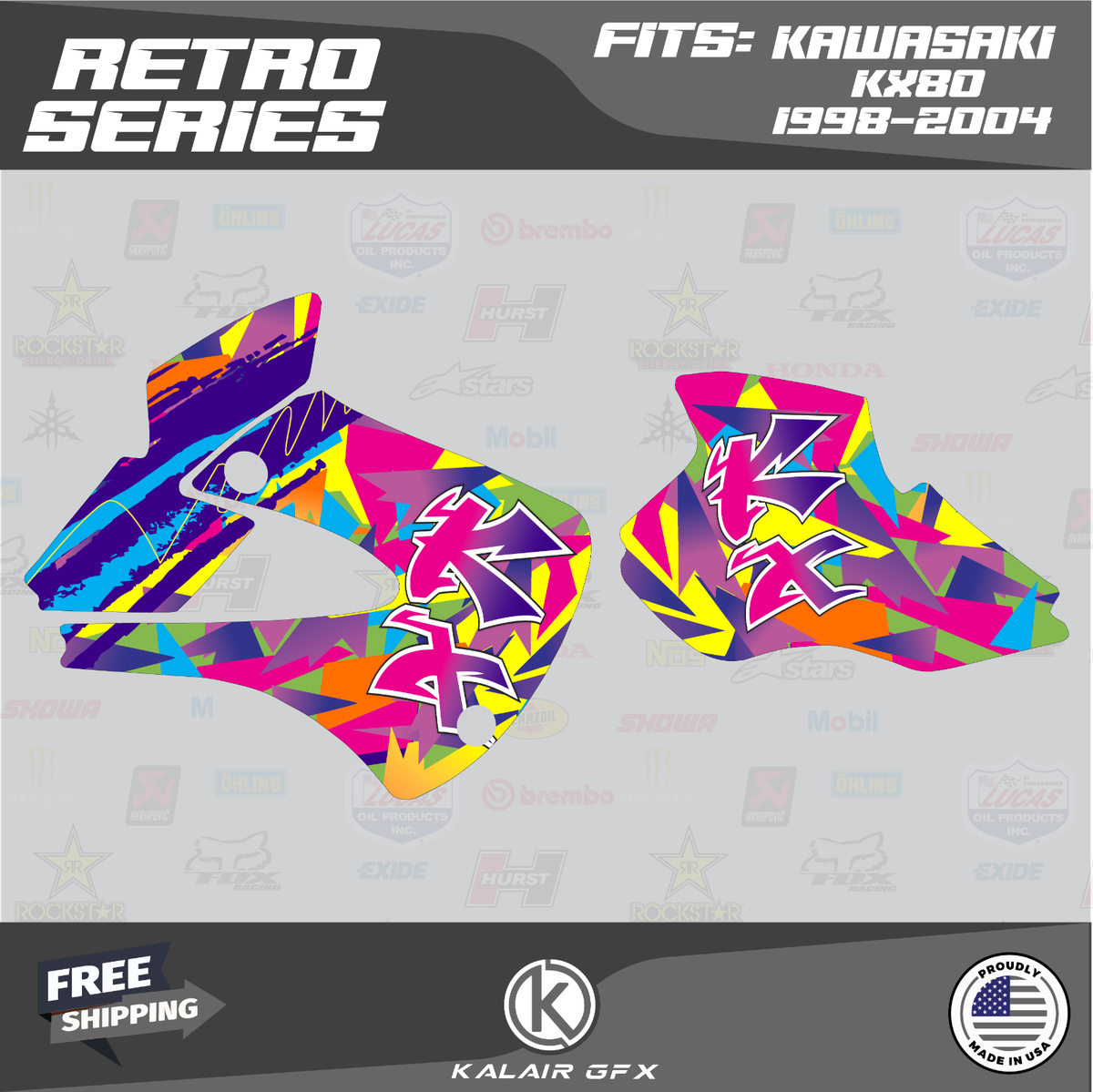 Graphics Kit for KAWASAKI KX 80 (1998-2004) Retro Series - Retro