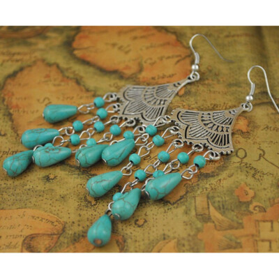Ethno Türkis Silber Ohrringe Hippie Bohemian Tribal Zigeuner Schmuck