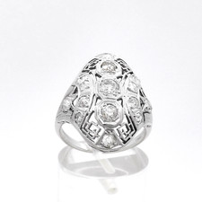 Art Deco 14k White Gold Setting Natural Old Mine Cut Diamond Filigree Ring sz6