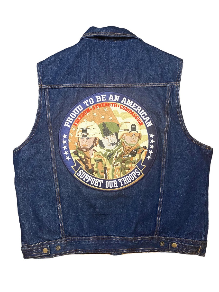 Jafrum Motorcycle Gear Denim American Vet Proud Patch Vest Jacket Size 2XL