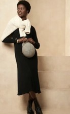 Banana Republic Ribbed V-Neck Sweater Dress M Tall Black NWT #787166