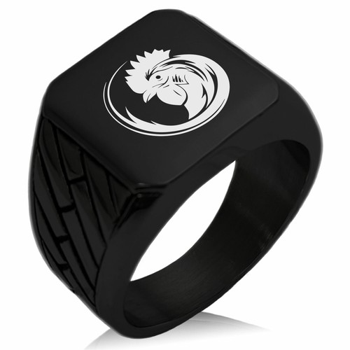 Stainless Steel Tribal Rooster Symbol Large Square Biker Style Signet Ring - Picture 3 of 3