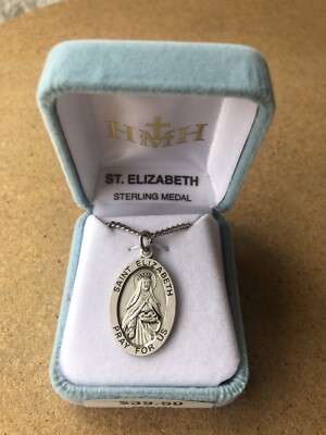 St Elizabeth Sterling Silver Medal 20” Chain Saint Necklace Communion